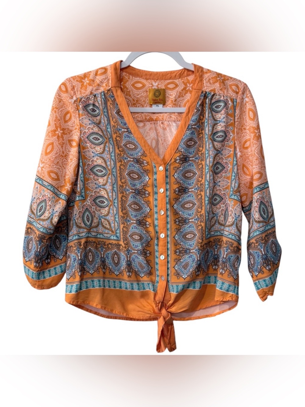 Ruby Rd. women’s PS Boho 3/4 sleeve button down orange, teal, & lavender top